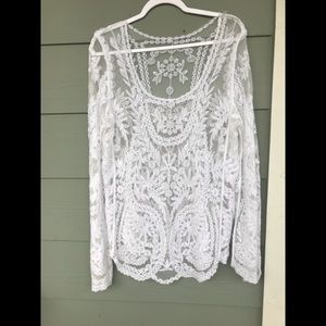 white lace pull over blouse sz 16